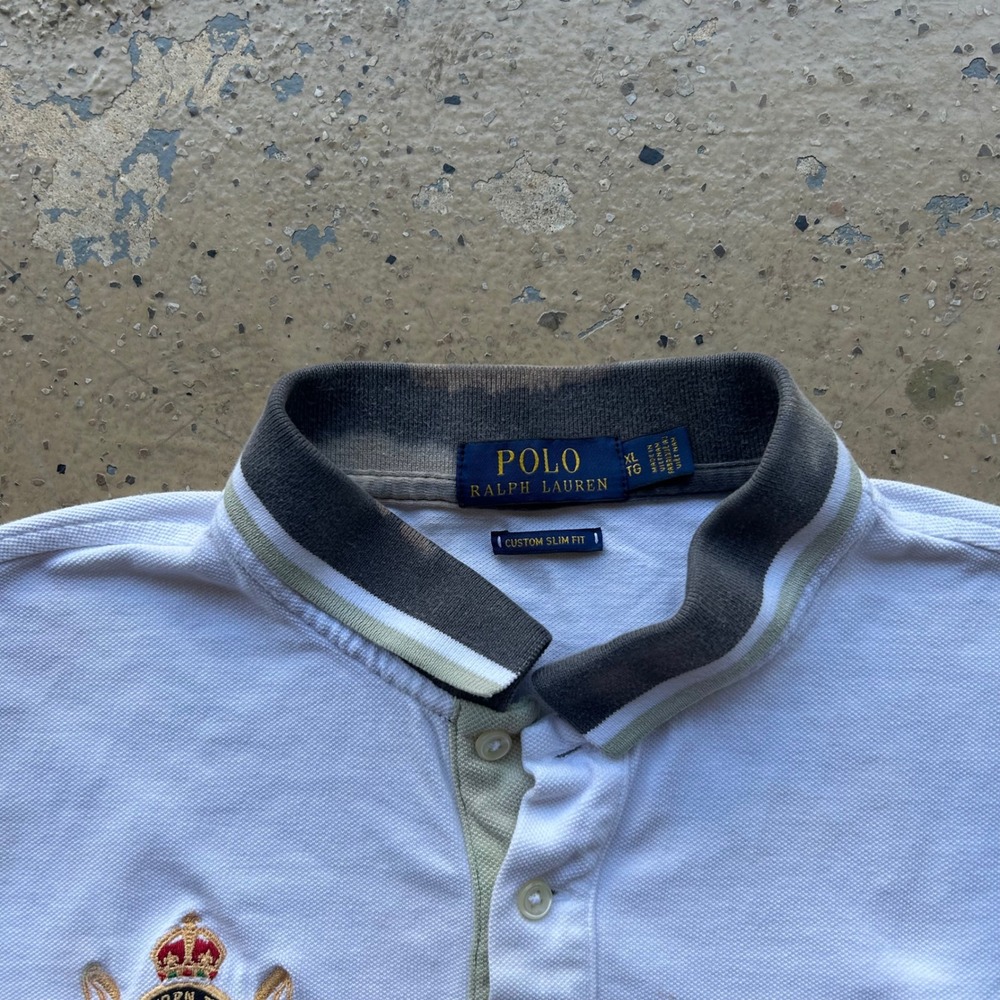Polo Ralph Lauren Big Pony Colorblock Crest Polo Shirt Mens XL White Custom Slim - Picture 4 of 5